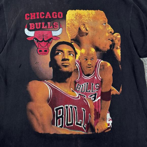 Vintage 90s Chicago Bulls Rap Tee Rare T Shirt XL Michael Jordan Pippen Rodman - Picture 3 of 15